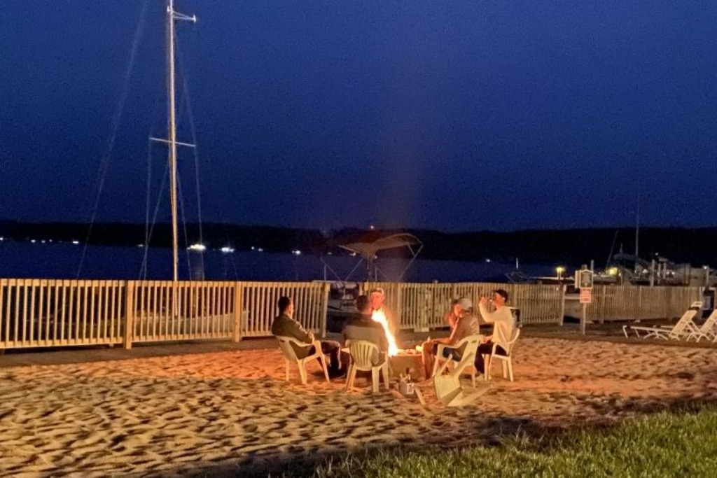 M Beach Bonfire Portage Point Resort Michigan